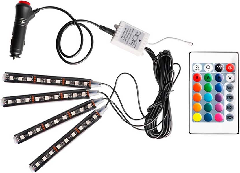 Set 4 benzi lumini ambientale auto 12V SMD RGB, telecomanda